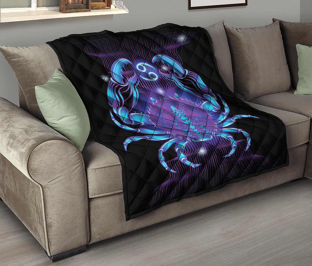 Dark Cancer Zodiac Sign Print Quilt