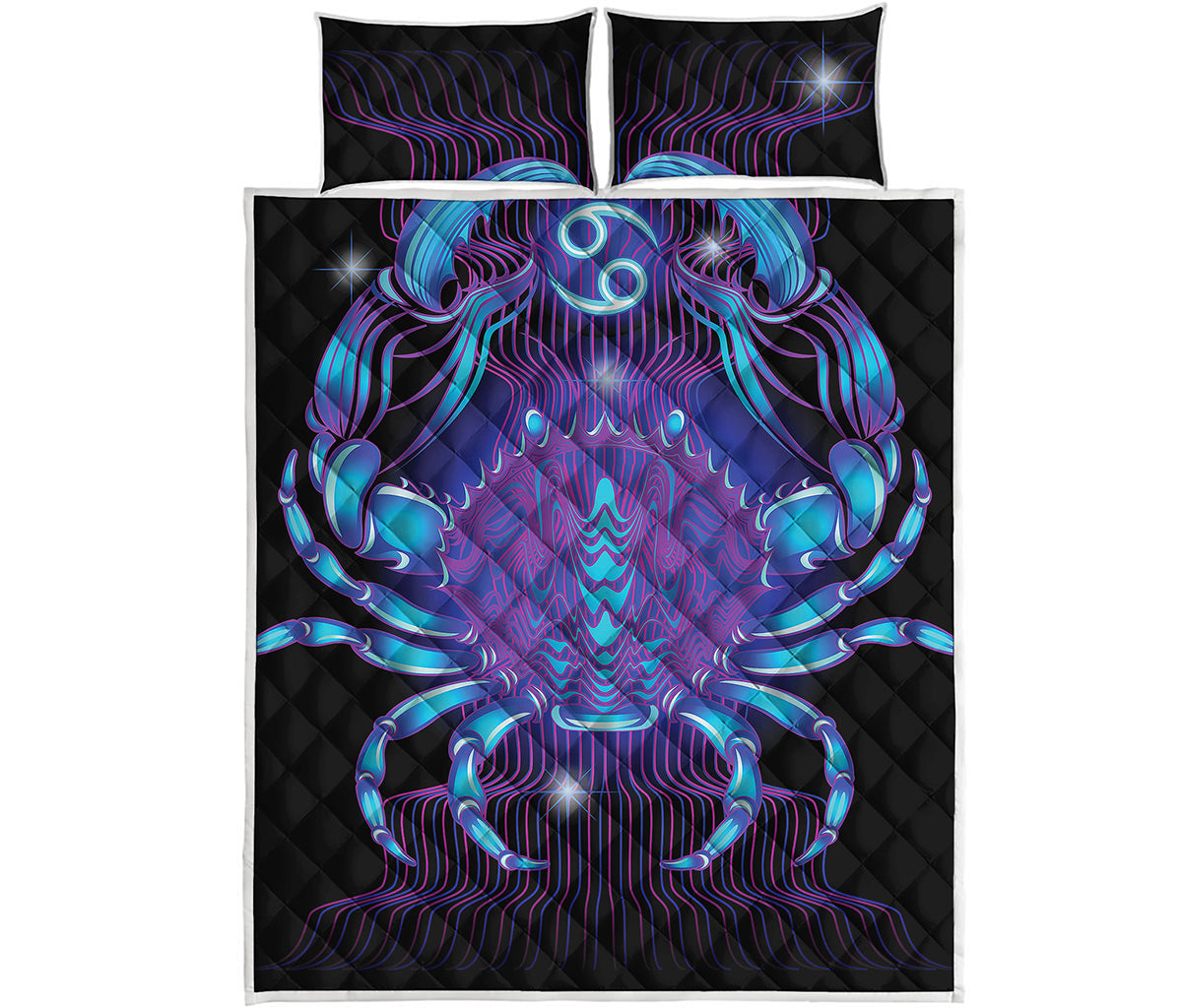 Dark Cancer Zodiac Sign Print Quilt Bed Set