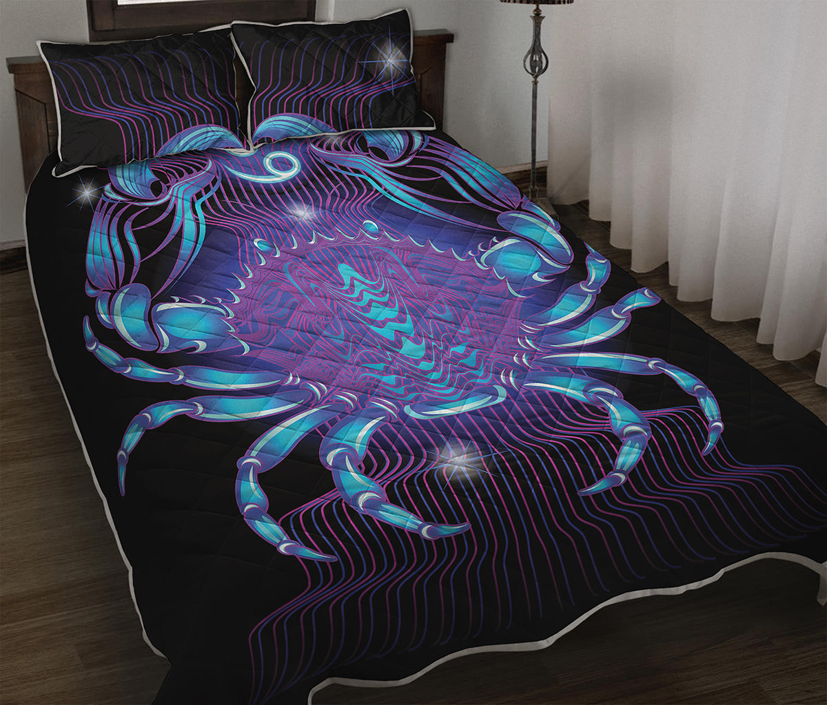 Dark Cancer Zodiac Sign Print Quilt Bed Set