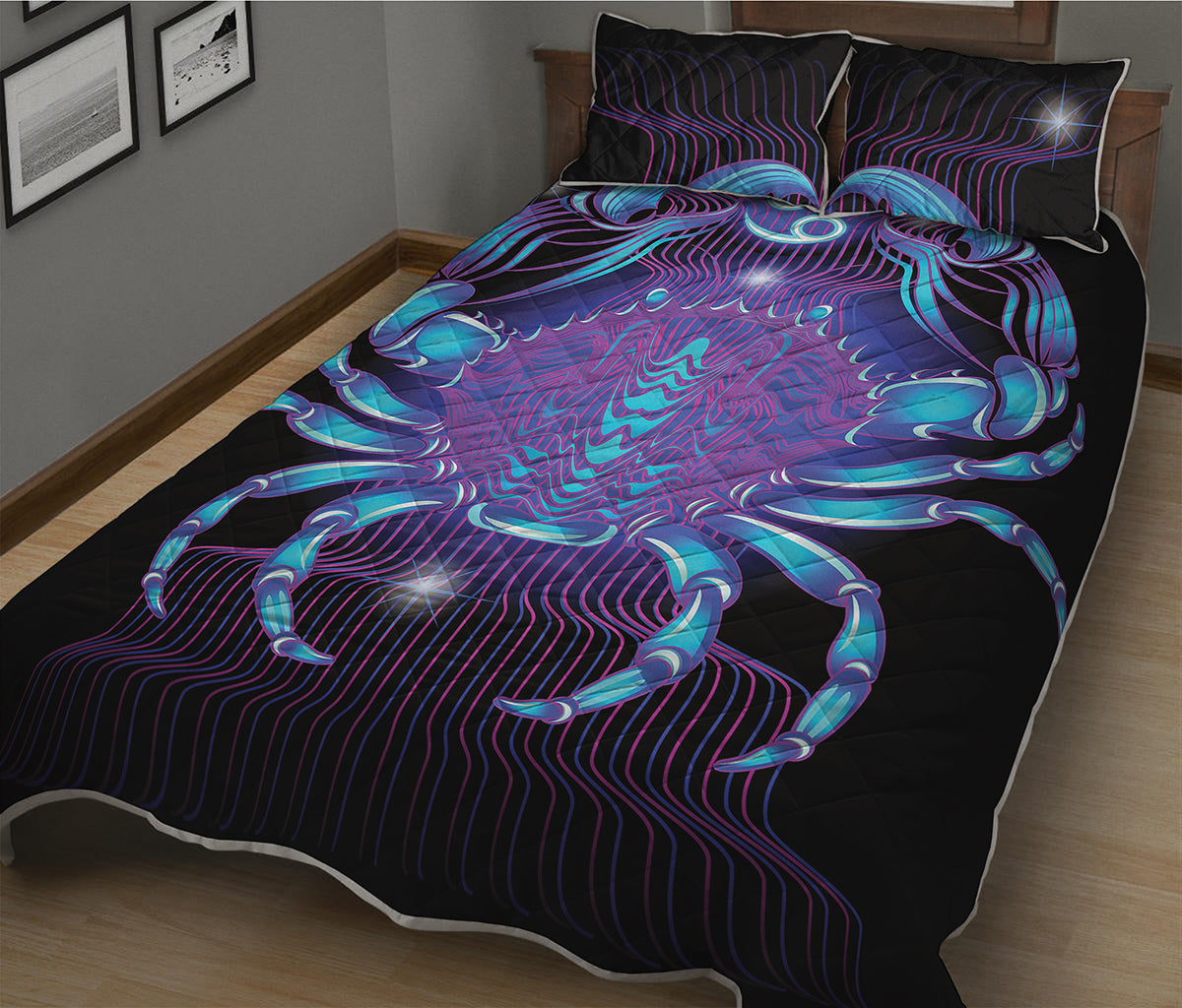 Dark Cancer Zodiac Sign Print Quilt Bed Set
