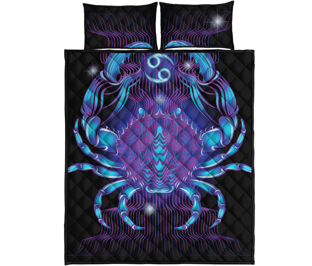 Dark Cancer Zodiac Sign Print Quilt Bed Set