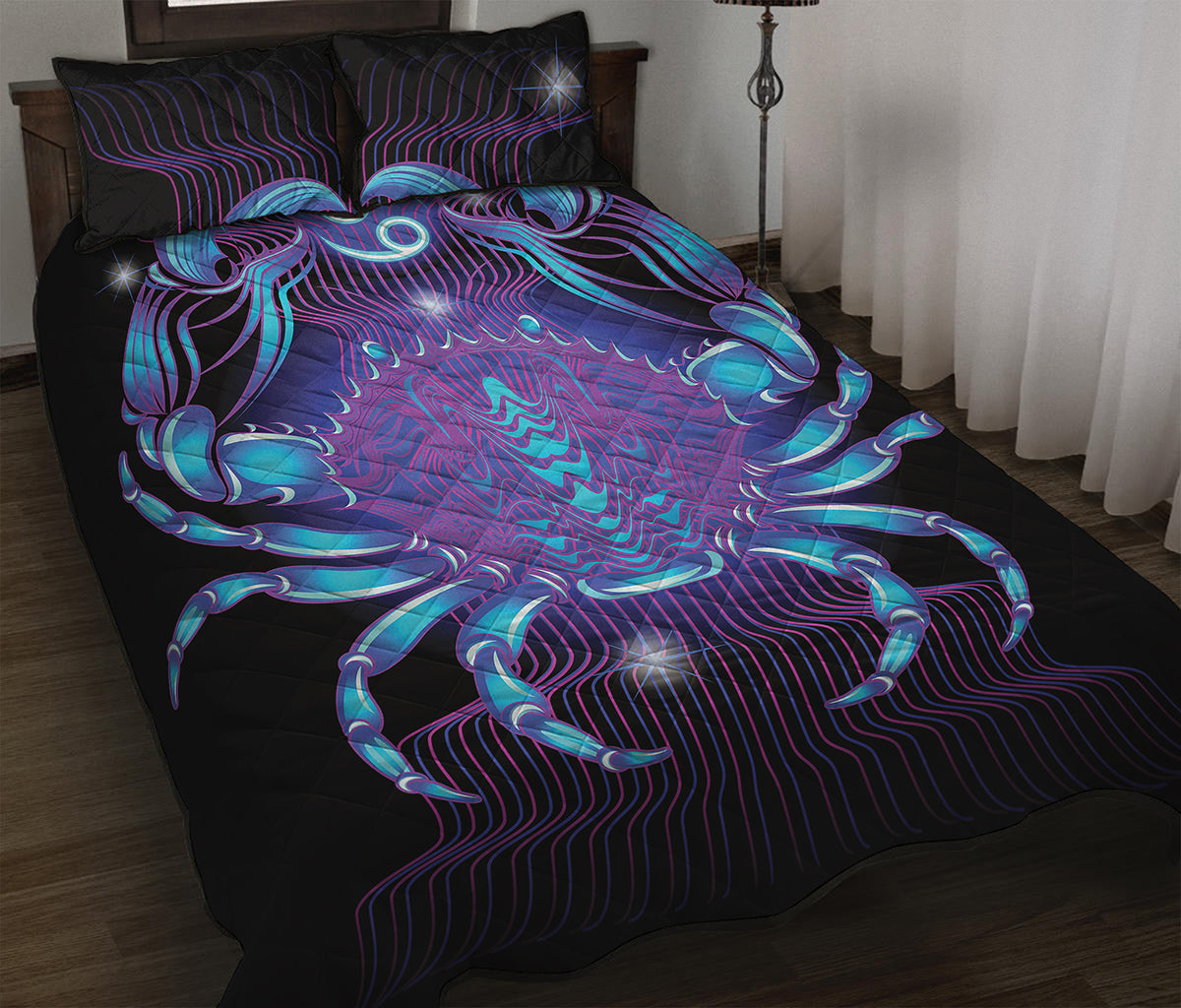 Dark Cancer Zodiac Sign Print Quilt Bed Set