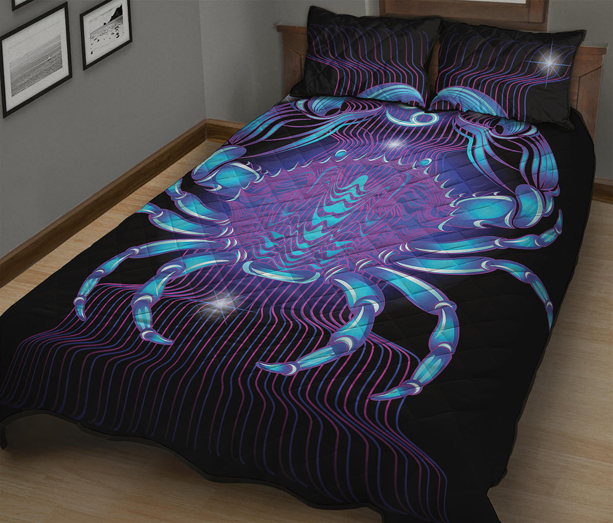 Dark Cancer Zodiac Sign Print Quilt Bed Set