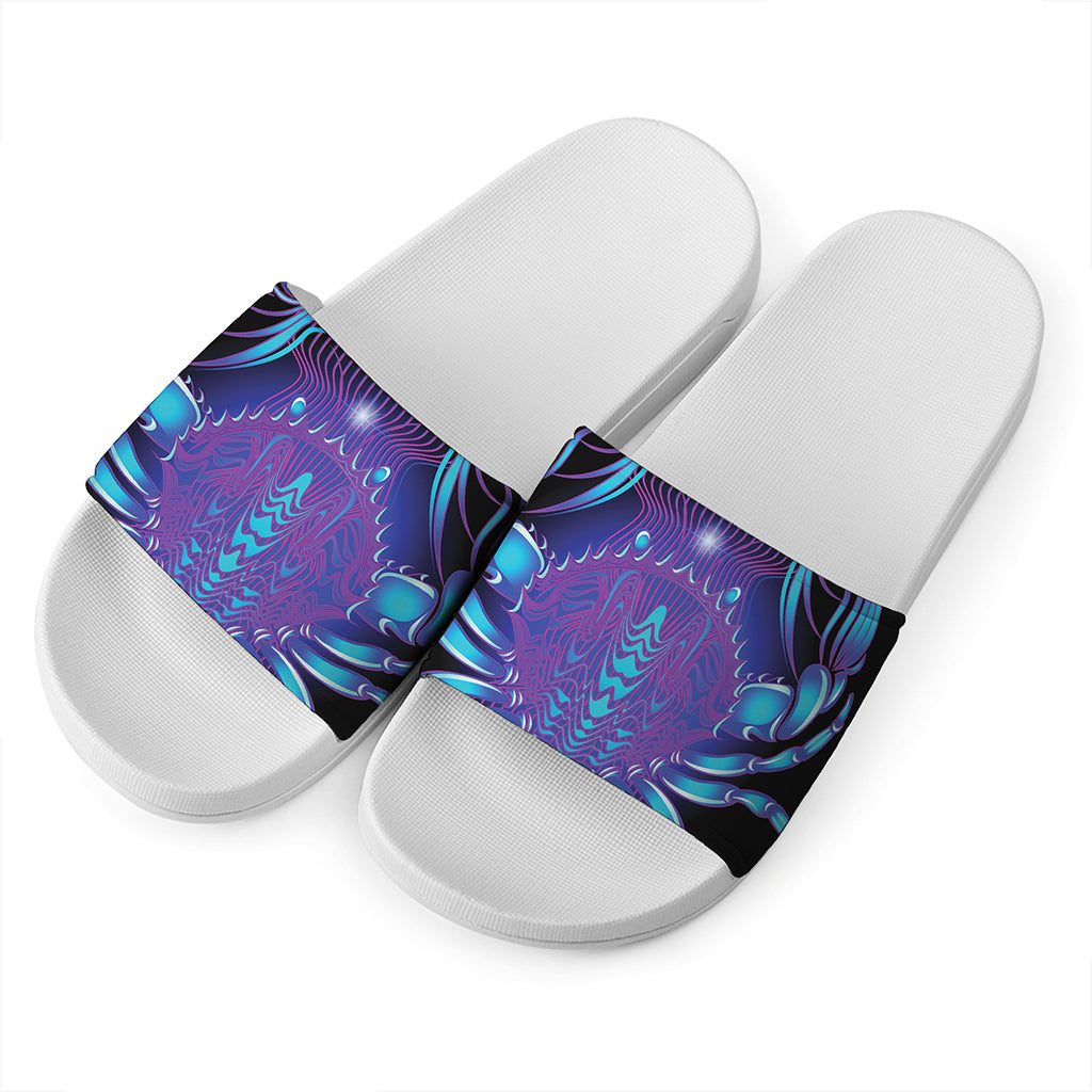 Dark Cancer Zodiac Sign Print White Slide Sandals