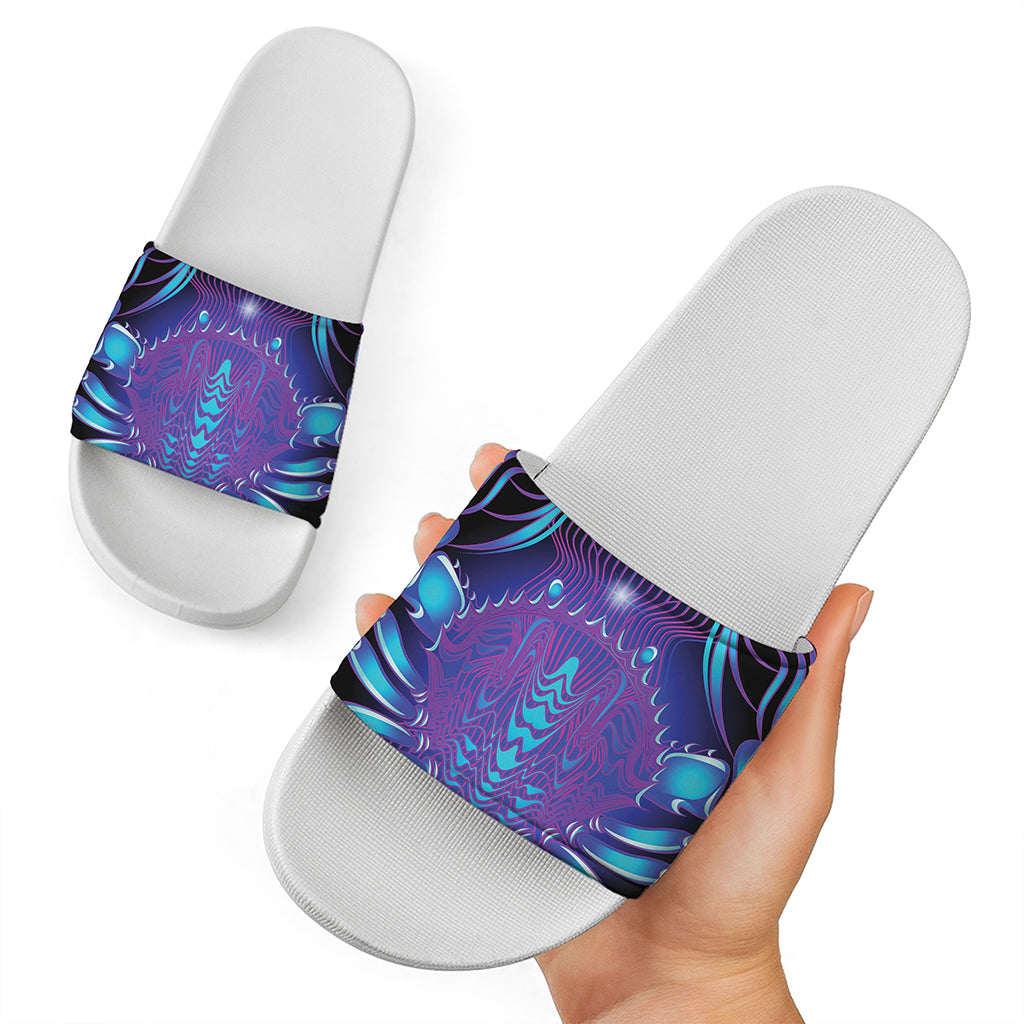 Dark Cancer Zodiac Sign Print White Slide Sandals