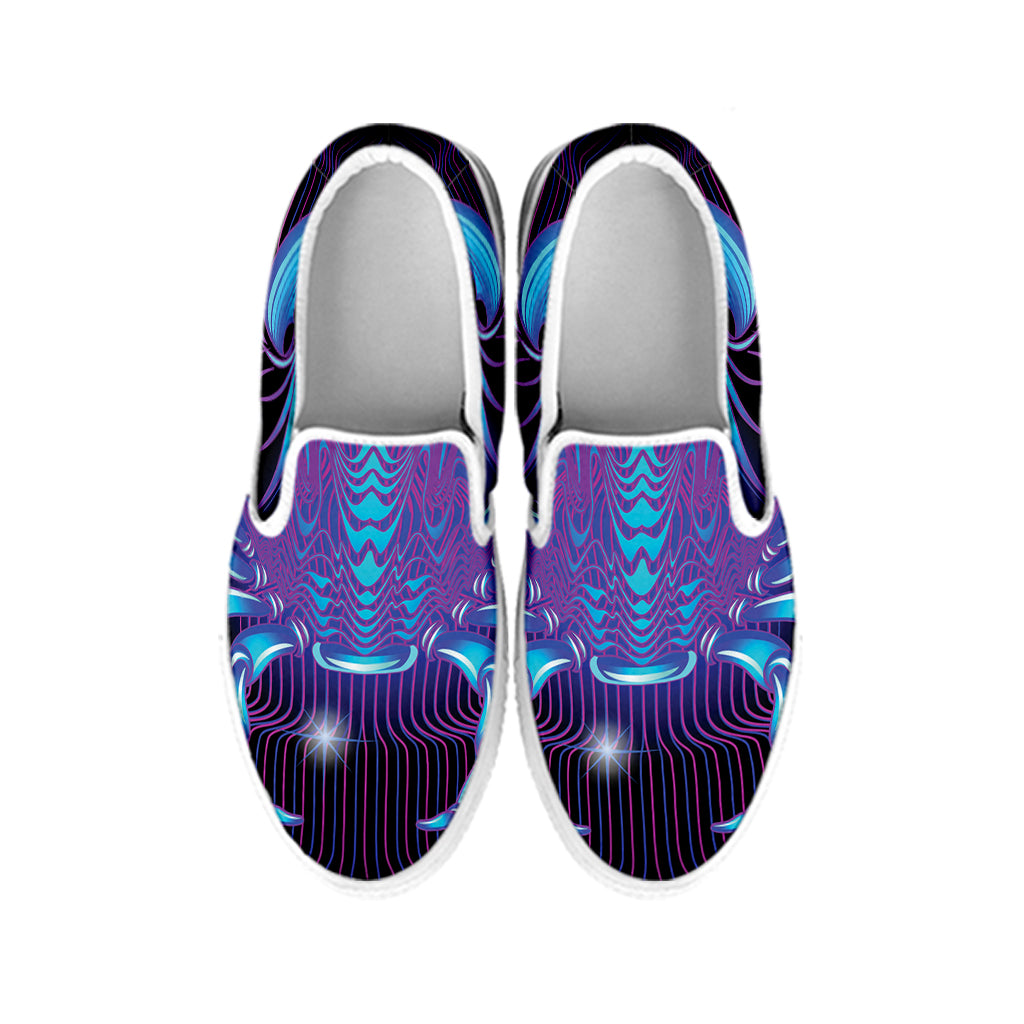 Dark Cancer Zodiac Sign Print White Slip On Shoes