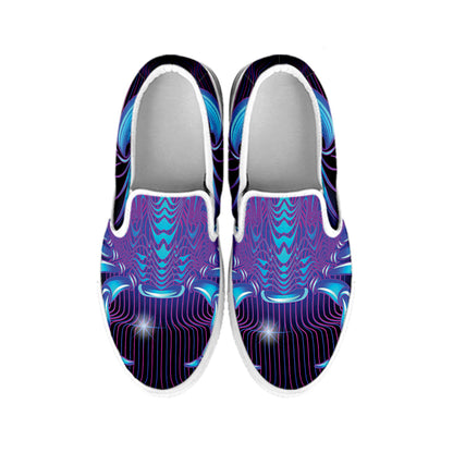 Dark Cancer Zodiac Sign Print White Slip On Shoes