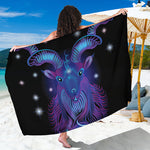 Dark Capricorn Zodiac Sign Print Beach Sarong Wrap