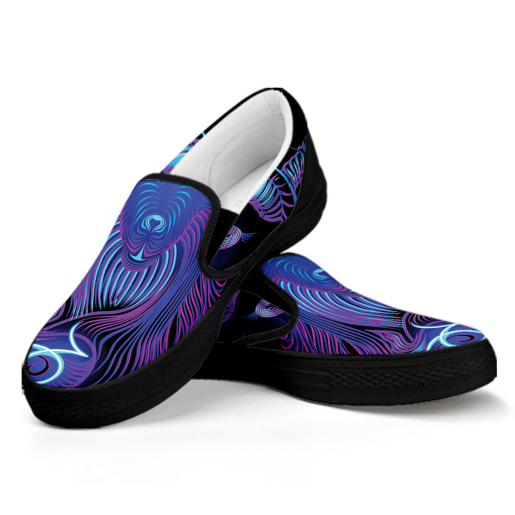 Dark Capricorn Zodiac Sign Print Black Slip On Shoes