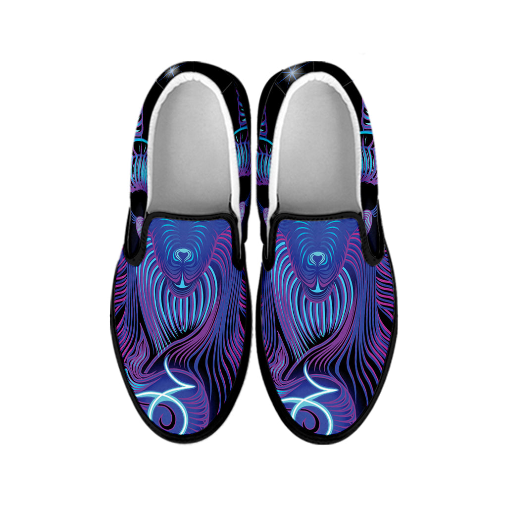 Dark Capricorn Zodiac Sign Print Black Slip On Shoes
