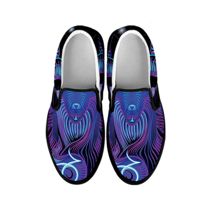 Dark Capricorn Zodiac Sign Print Black Slip On Shoes