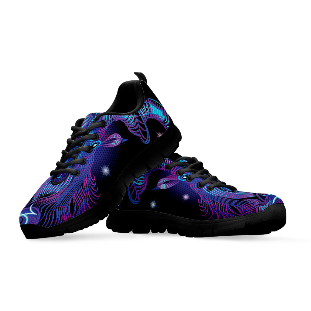 Dark Capricorn Zodiac Sign Print Black Sneakers