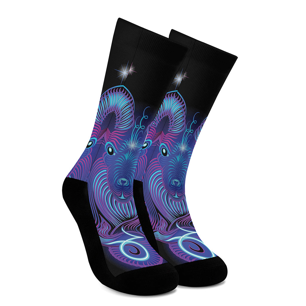 Dark Capricorn Zodiac Sign Print Crew Socks