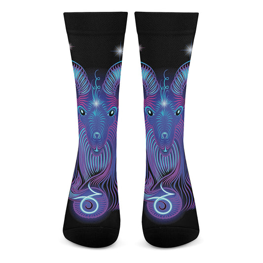 Dark Capricorn Zodiac Sign Print Crew Socks