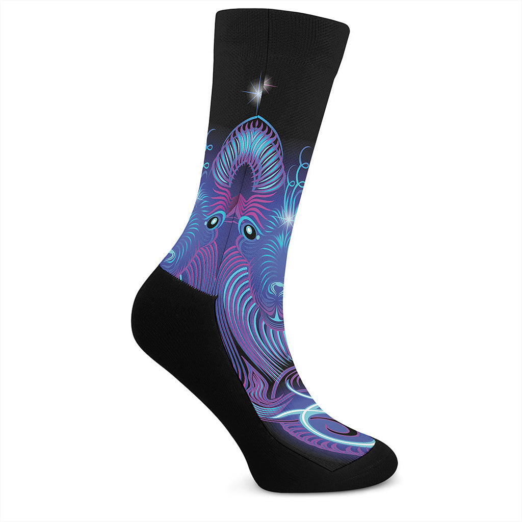 Dark Capricorn Zodiac Sign Print Crew Socks