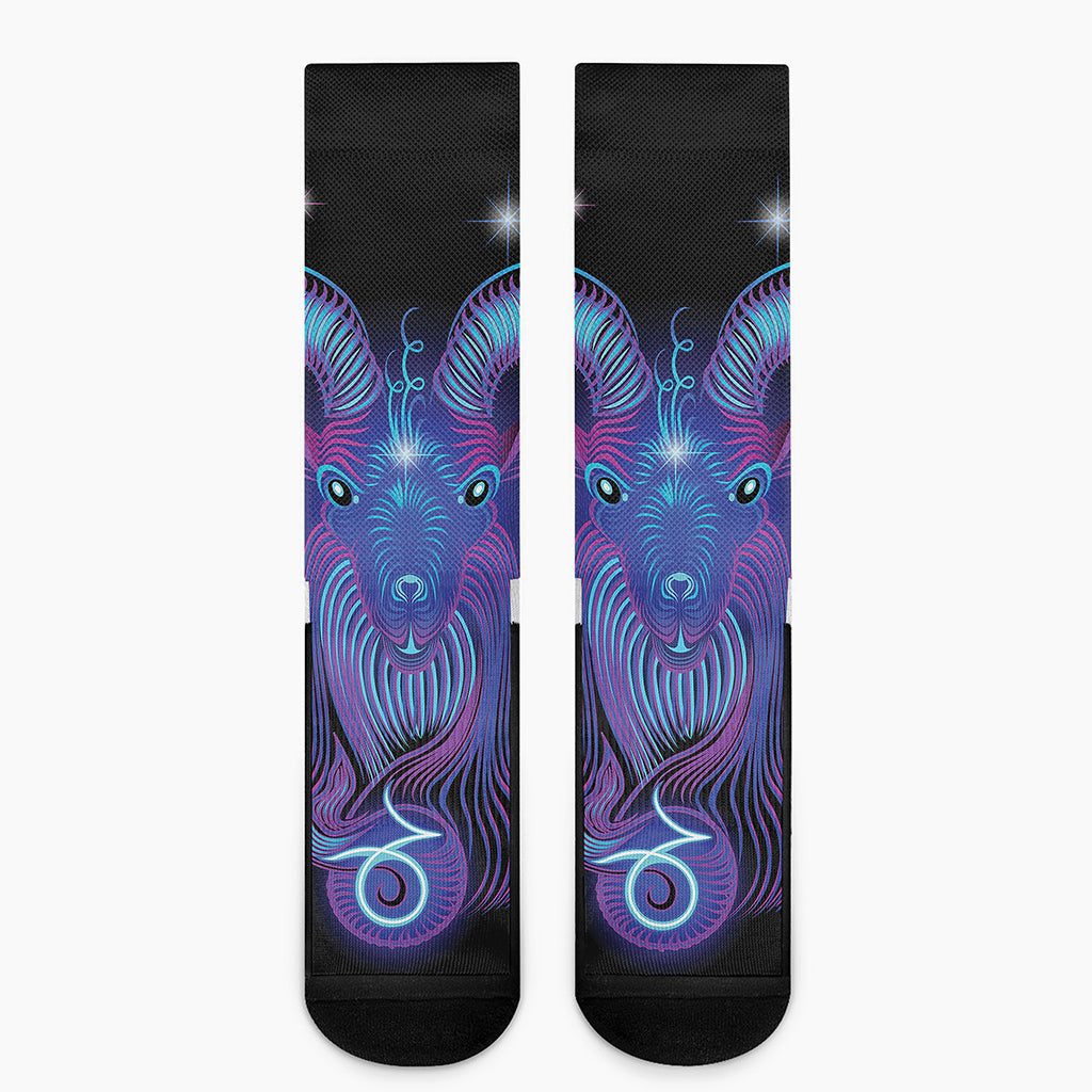 Dark Capricorn Zodiac Sign Print Crew Socks