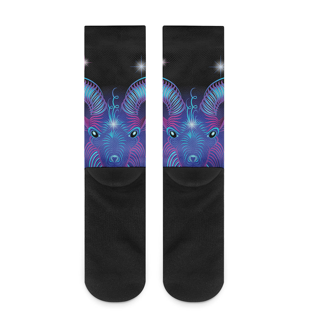 Dark Capricorn Zodiac Sign Print Crew Socks