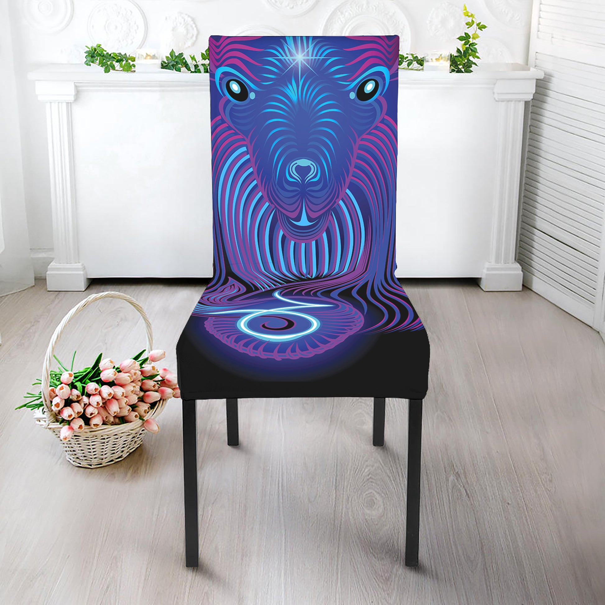 Dark Capricorn Zodiac Sign Print Dining Chair Slipcover
