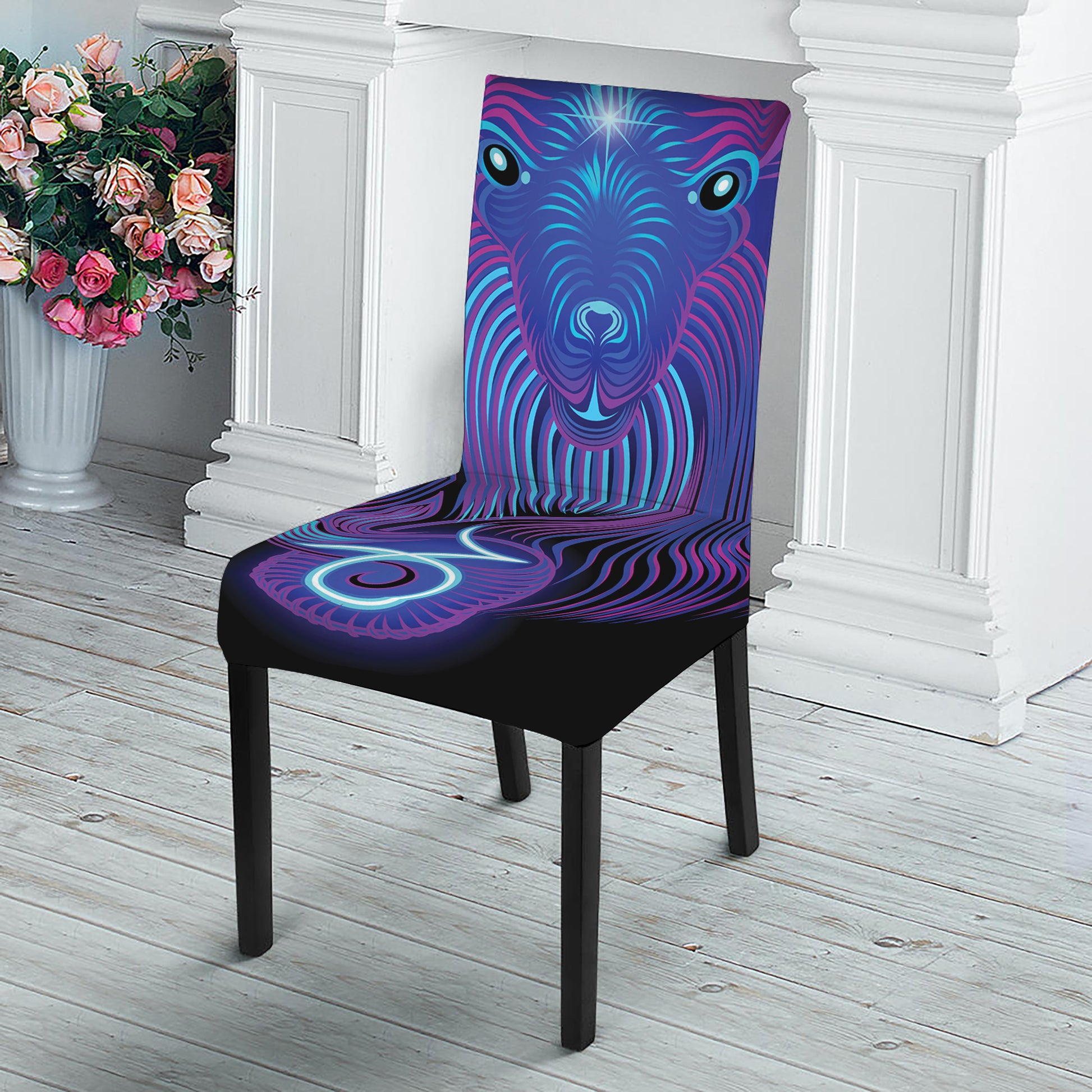 Dark Capricorn Zodiac Sign Print Dining Chair Slipcover