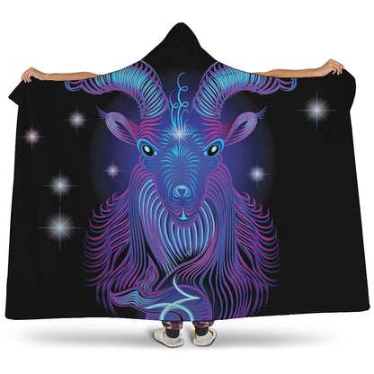 Dark Capricorn Zodiac Sign Print Hooded Blanket