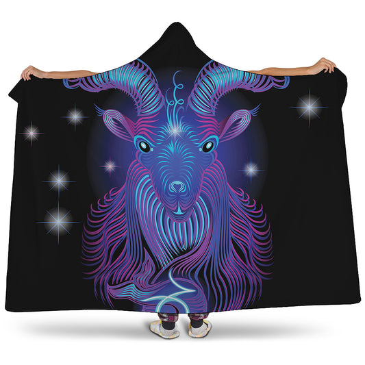 Dark Capricorn Zodiac Sign Print Hooded Blanket