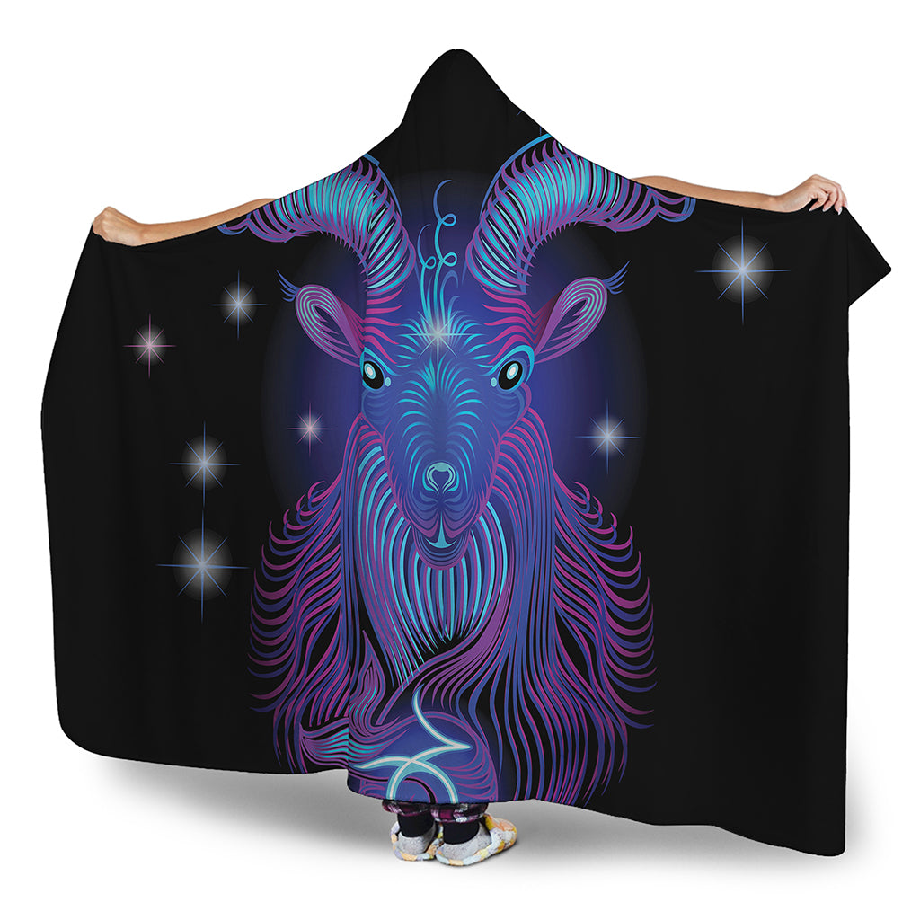 Dark Capricorn Zodiac Sign Print Hooded Blanket