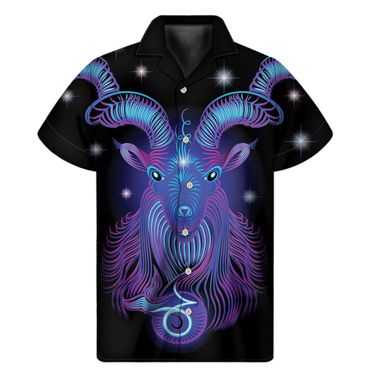 Dark Capricorn Zodiac Sign Print Men's Short Sleeve Shirt