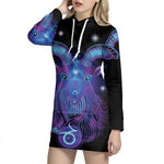 Dark Capricorn Zodiac Sign Print Pullover Hoodie Dress