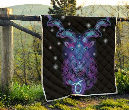 Dark Capricorn Zodiac Sign Print Quilt