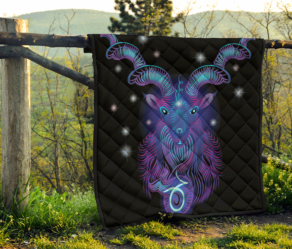 Dark Capricorn Zodiac Sign Print Quilt
