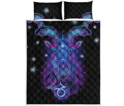 Dark Capricorn Zodiac Sign Print Quilt Bed Set