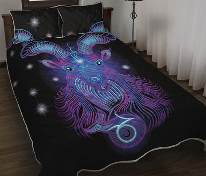 Dark Capricorn Zodiac Sign Print Quilt Bed Set