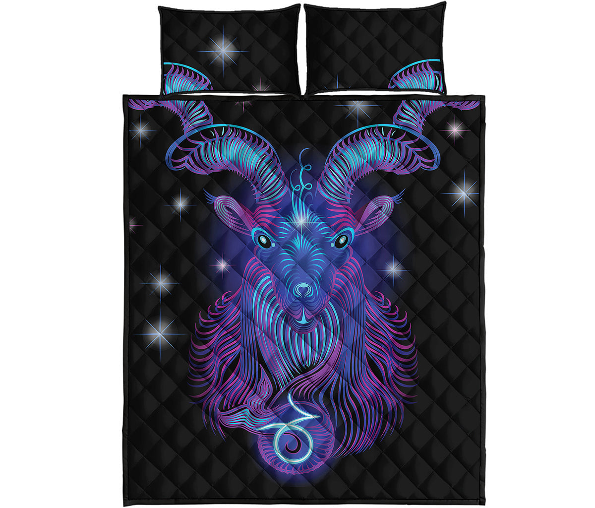 Dark Capricorn Zodiac Sign Print Quilt Bed Set