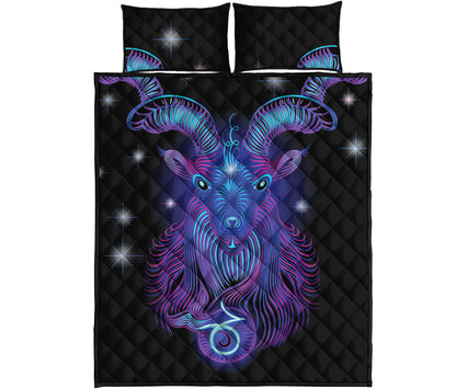Dark Capricorn Zodiac Sign Print Quilt Bed Set