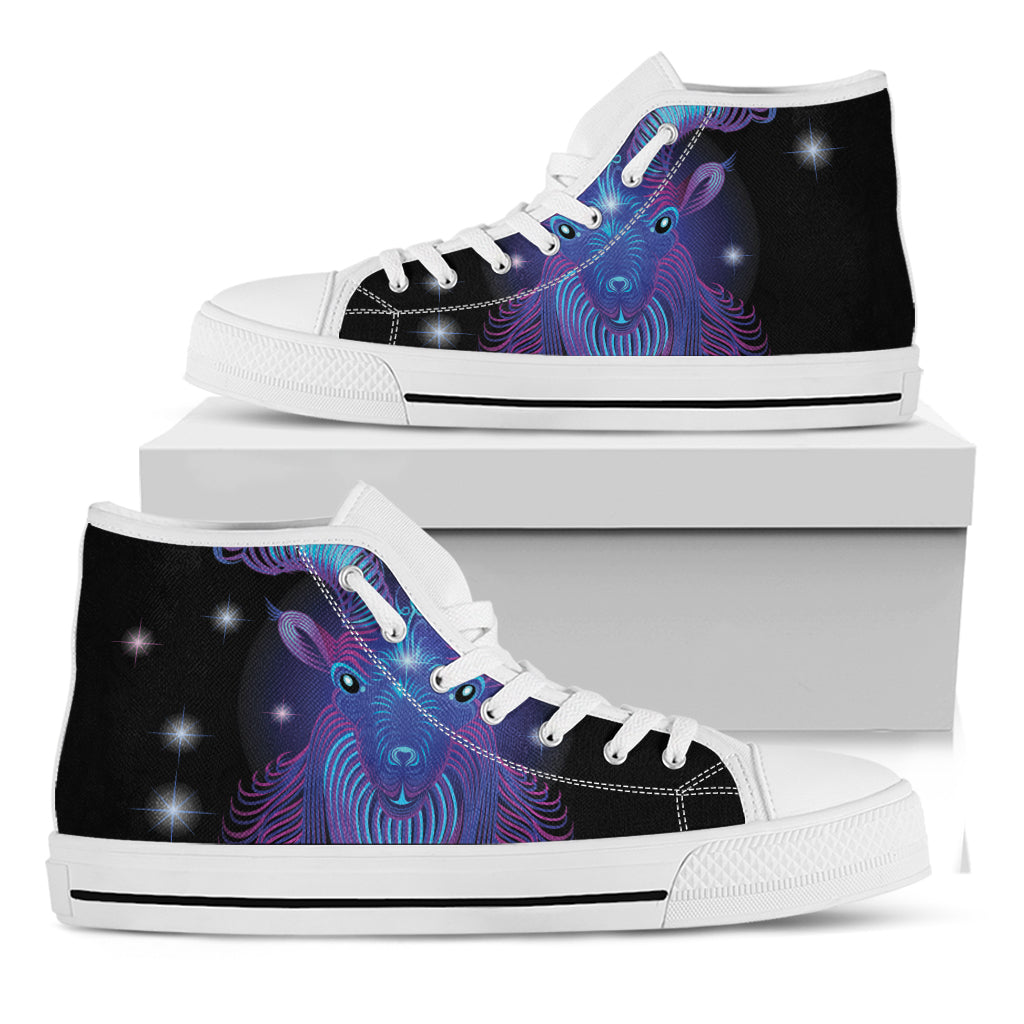 Dark Capricorn Zodiac Sign Print White High Top Shoes