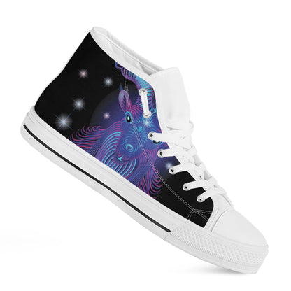 Dark Capricorn Zodiac Sign Print White High Top Shoes