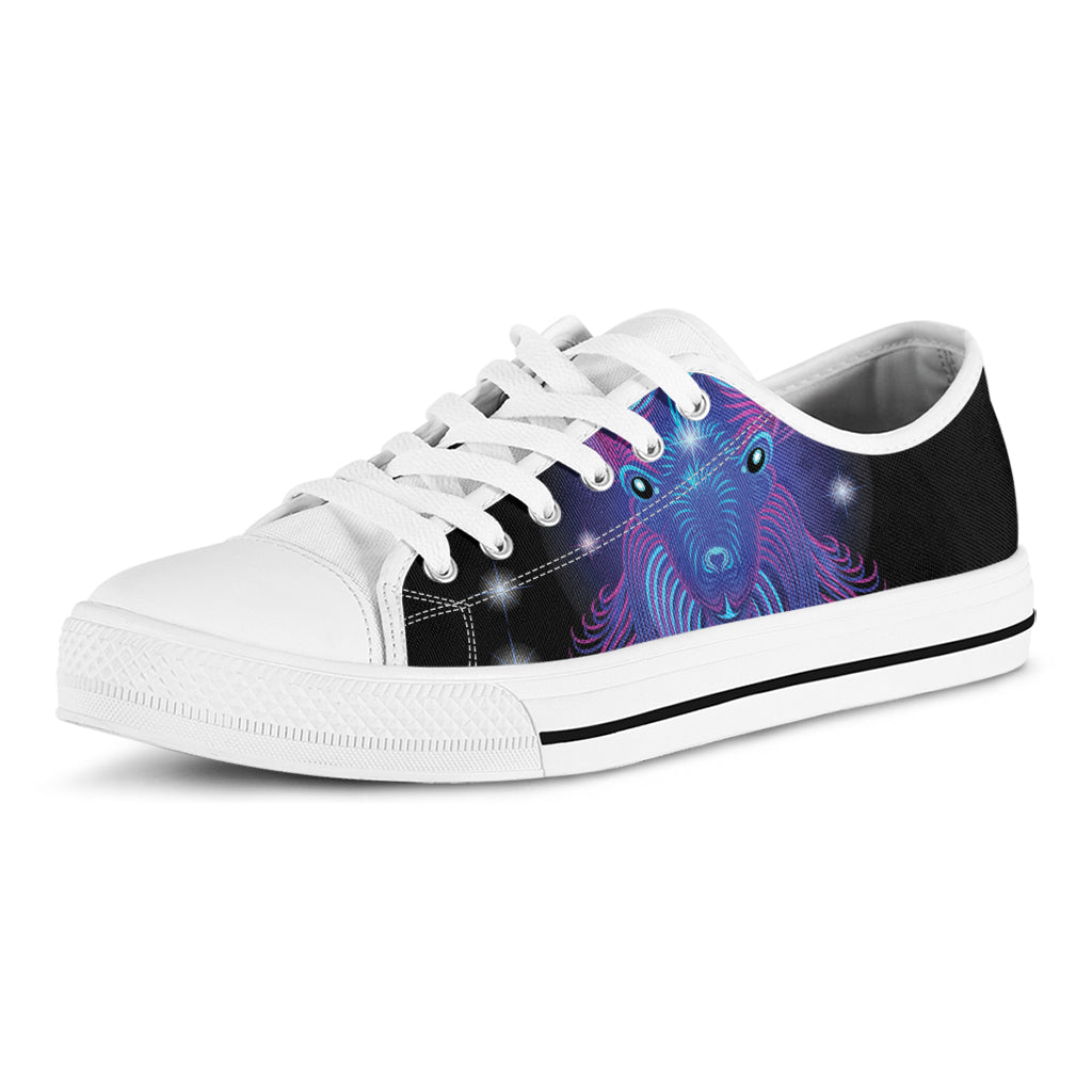 Dark Capricorn Zodiac Sign Print White Low Top Shoes