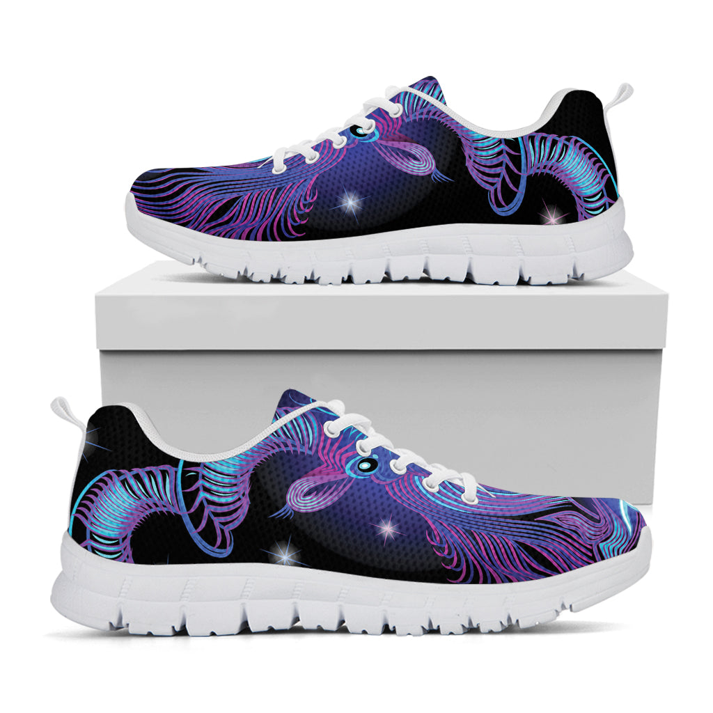 Dark Capricorn Zodiac Sign Print White Sneakers