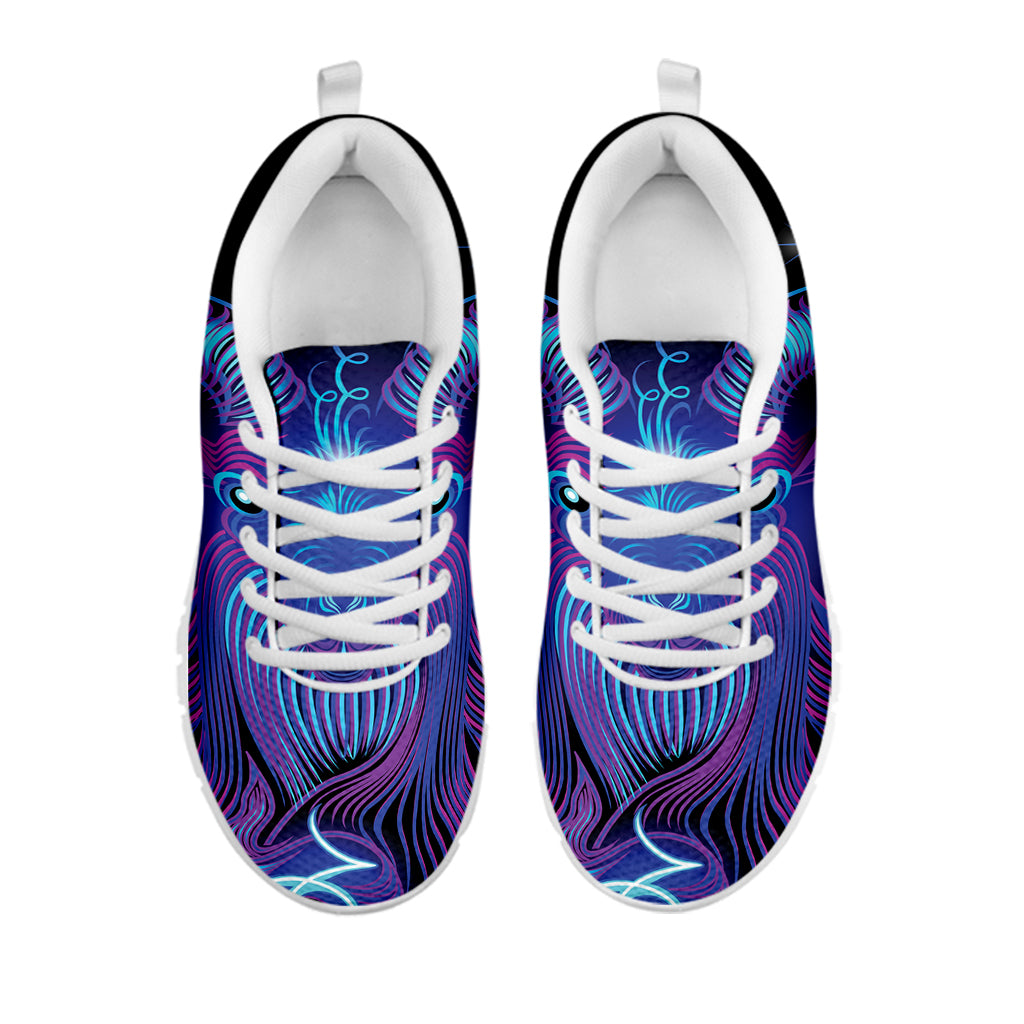 Dark Capricorn Zodiac Sign Print White Sneakers