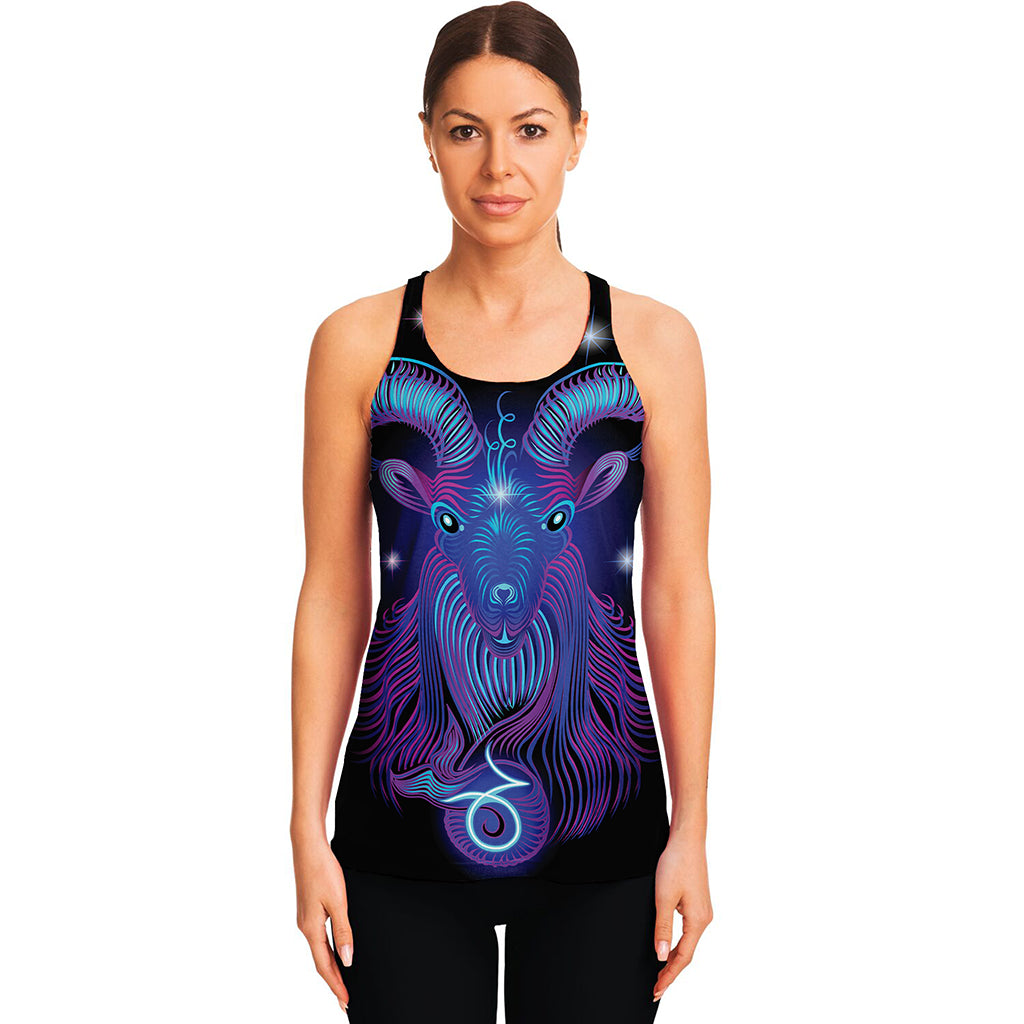 Dark Capricorn Zodiac Sign Print Women's Racerback Tank Top
