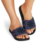 Dark Cloud Kaleidoscope Print Black Slide Sandals