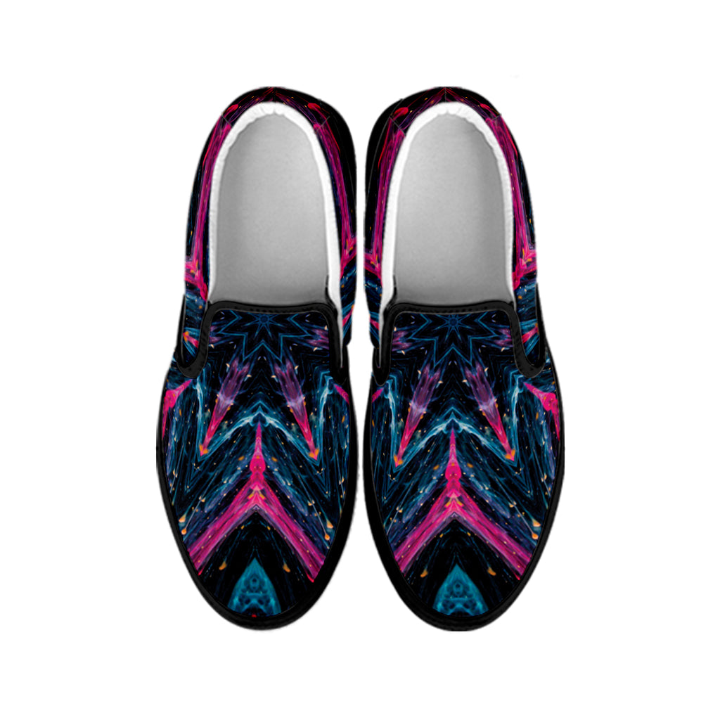 Dark Cloud Kaleidoscope Print Black Slip On Shoes