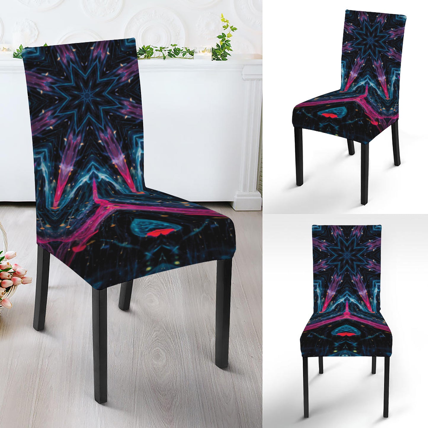 Dark Cloud Kaleidoscope Print Dining Chair Slipcover