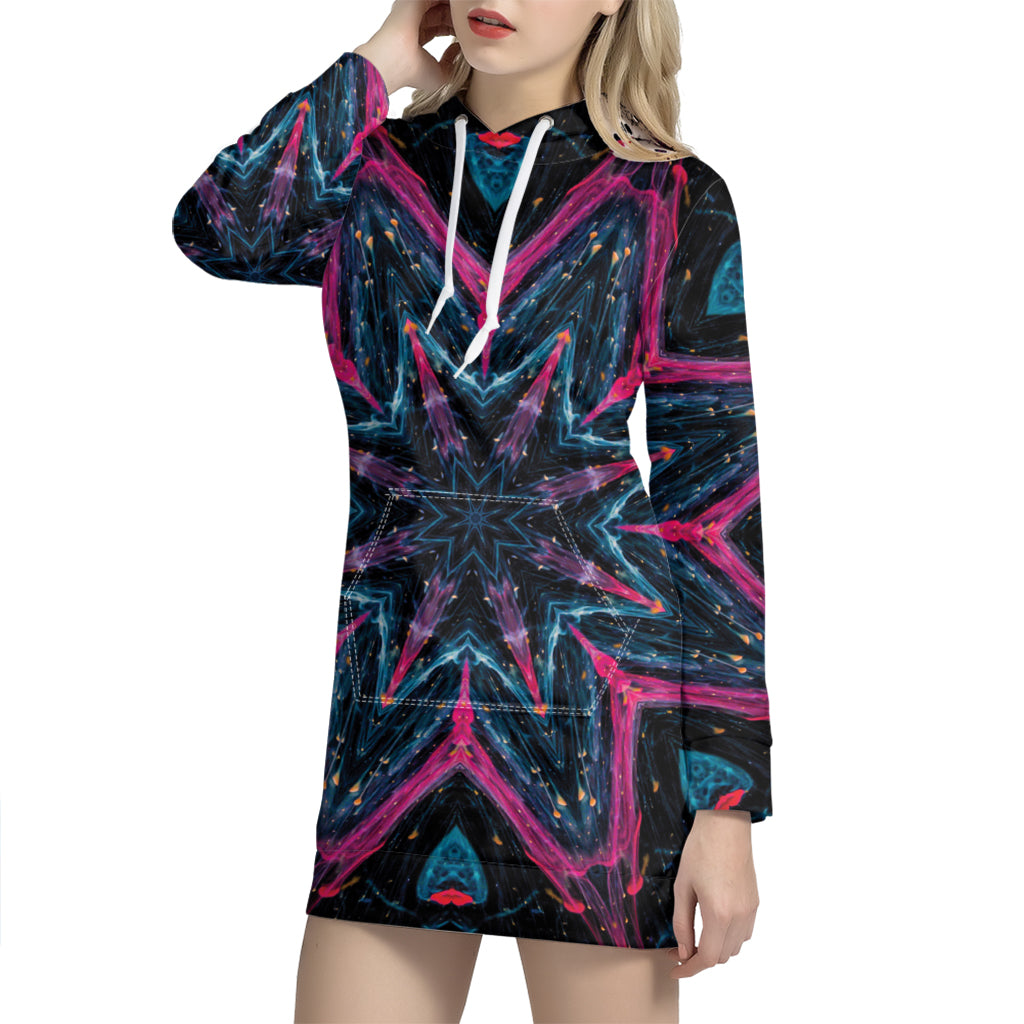 Dark Cloud Kaleidoscope Print Hoodie Dress