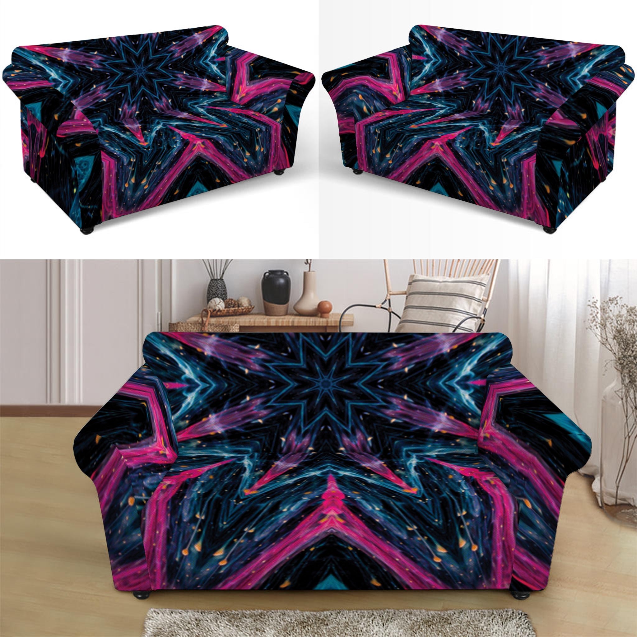 Dark Cloud Kaleidoscope Print Loveseat Slipcover