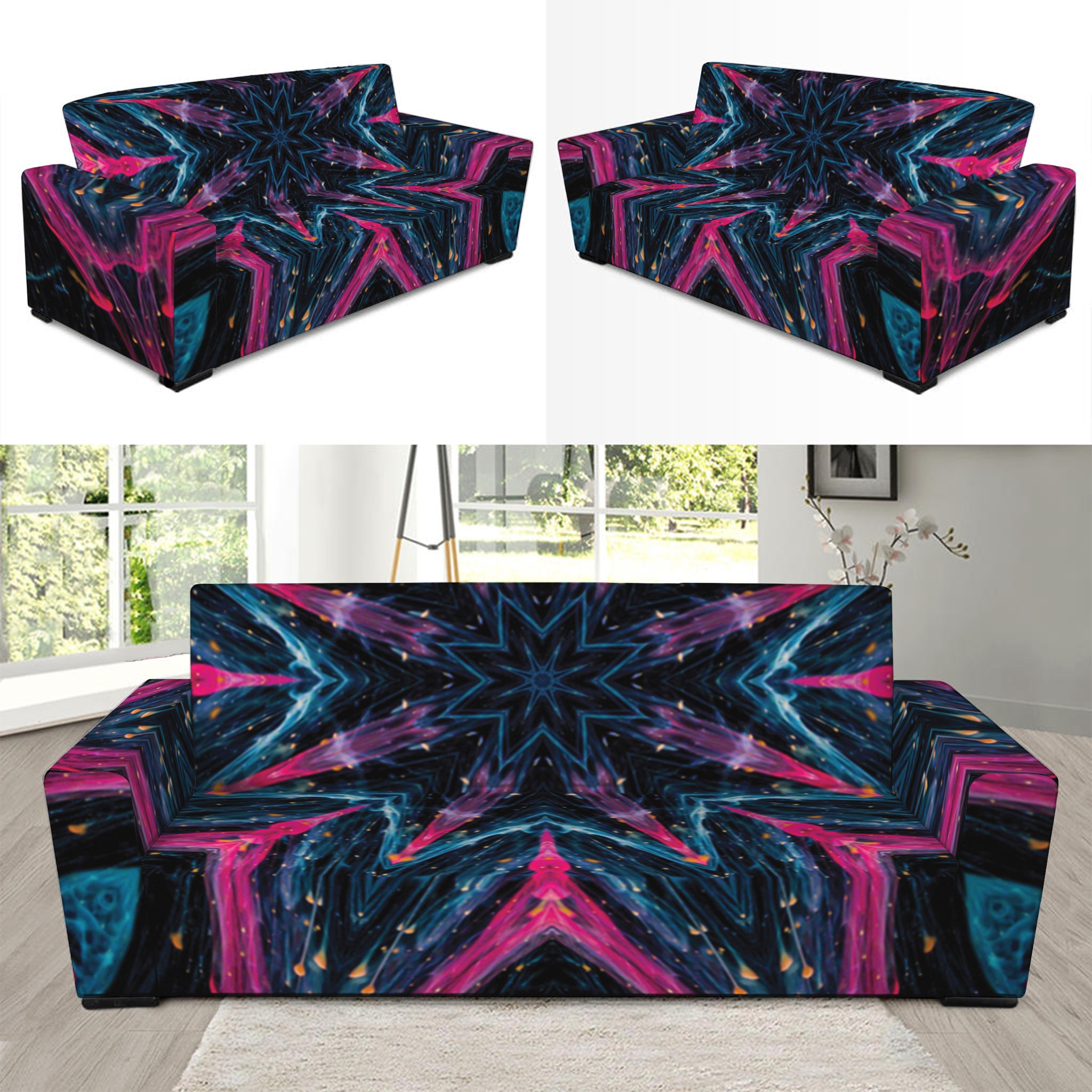 Dark Cloud Kaleidoscope Print Sofa Slipcover