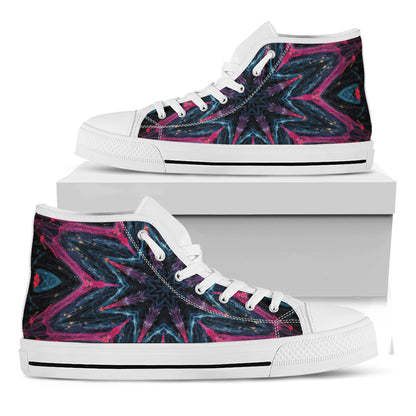 Dark Cloud Kaleidoscope Print White High Top Shoes