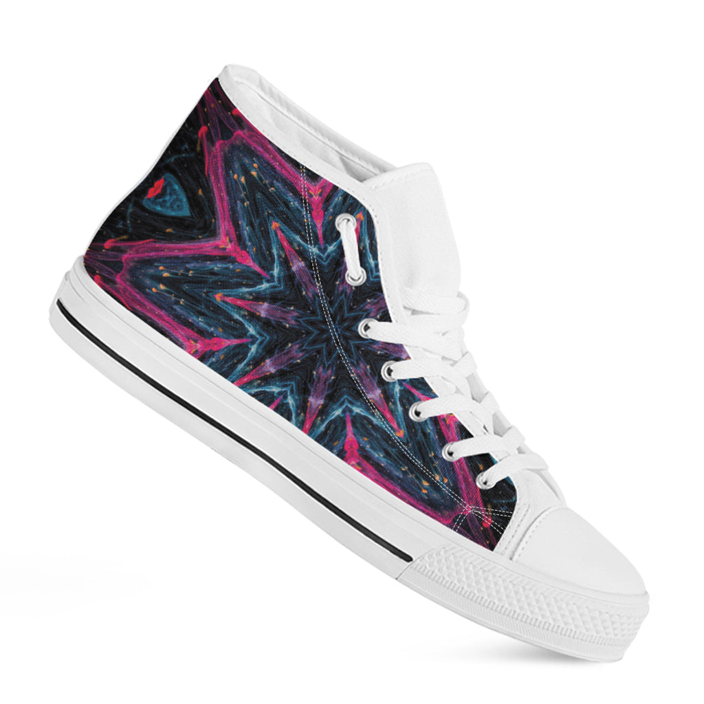 Dark Cloud Kaleidoscope Print White High Top Shoes