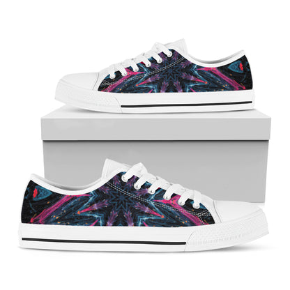 Dark Cloud Kaleidoscope Print White Low Top Shoes