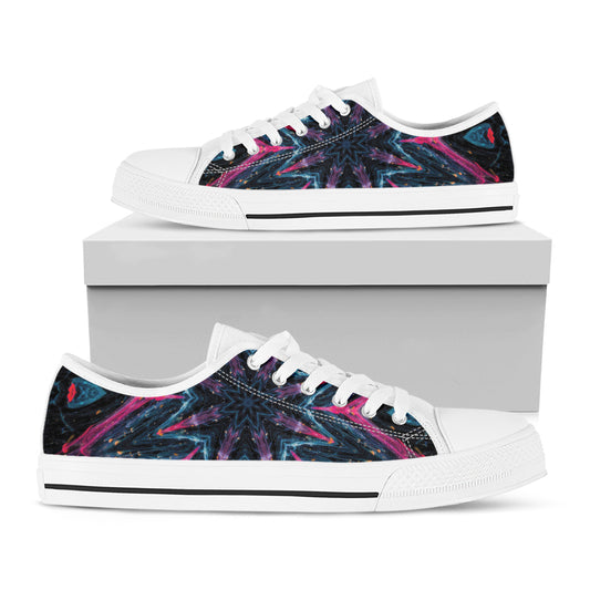 Dark Cloud Kaleidoscope Print White Low Top Shoes